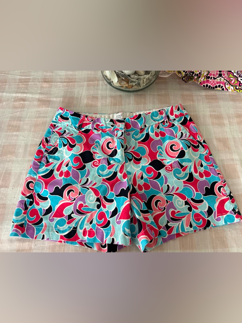 crown & ivy Turquoise, Pink, Purple, Black and White Patterned Shorts